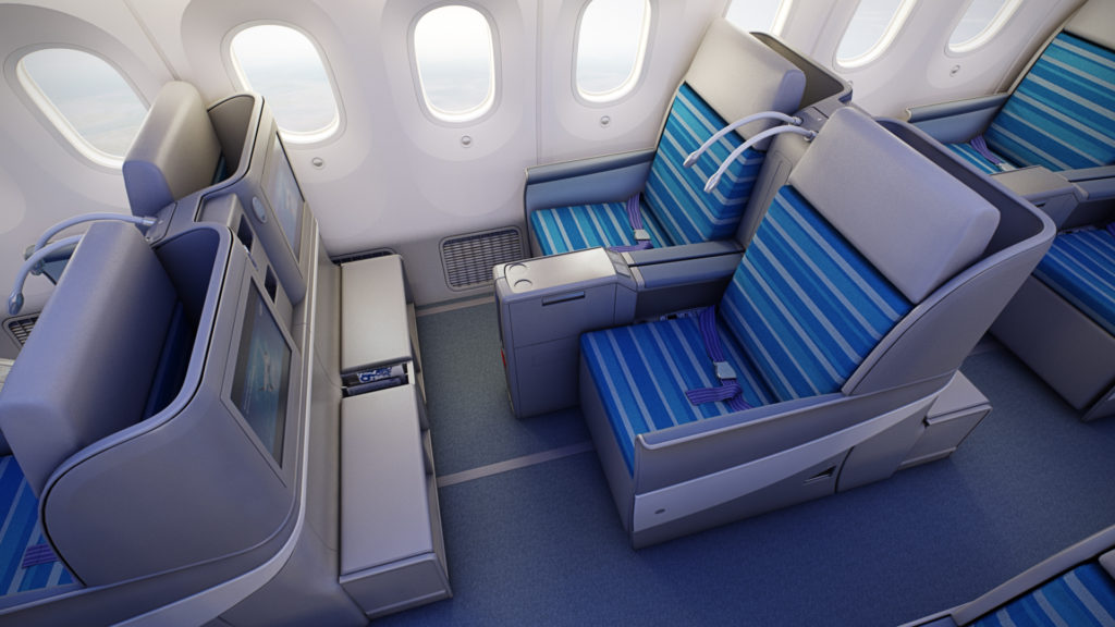 LOT Business Class Boeing 787 Dreamliner with screens from above