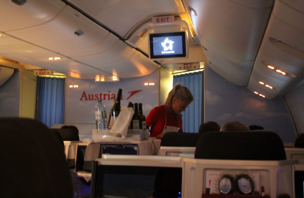 Austrian Airlines Business Class Vienna-Bangkok service in cabin