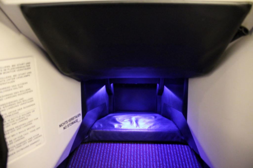 Austrian Airlines Business Class Vienna-Bangkok seat made into a bed
