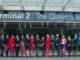 Star Alliance flight attendants in uniforms outside London Heathrow terminal 2