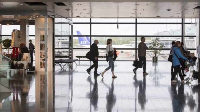 Stockholm Arlanda terminal 5 transit hall with apron view