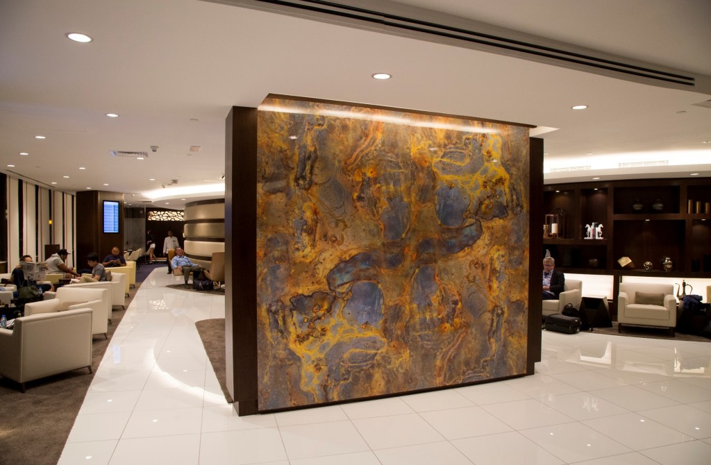 Etihad new Premium Lounge Abu Dhabi seating areas and art