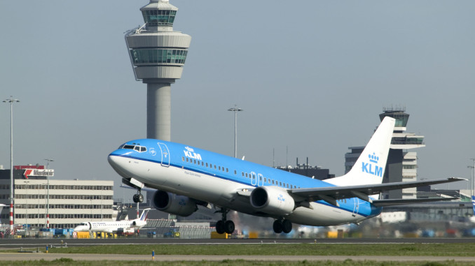 KLM Boeing 737-800 taking off at Amsterdam Schiphol airport
