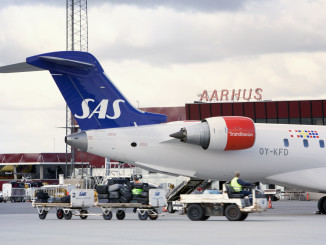 SAS CRJ-900 aircraft at Aarhus Tirstrup airport