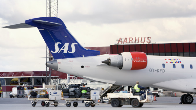 SAS CRJ-900 aircraft at Aarhus Tirstrup airport