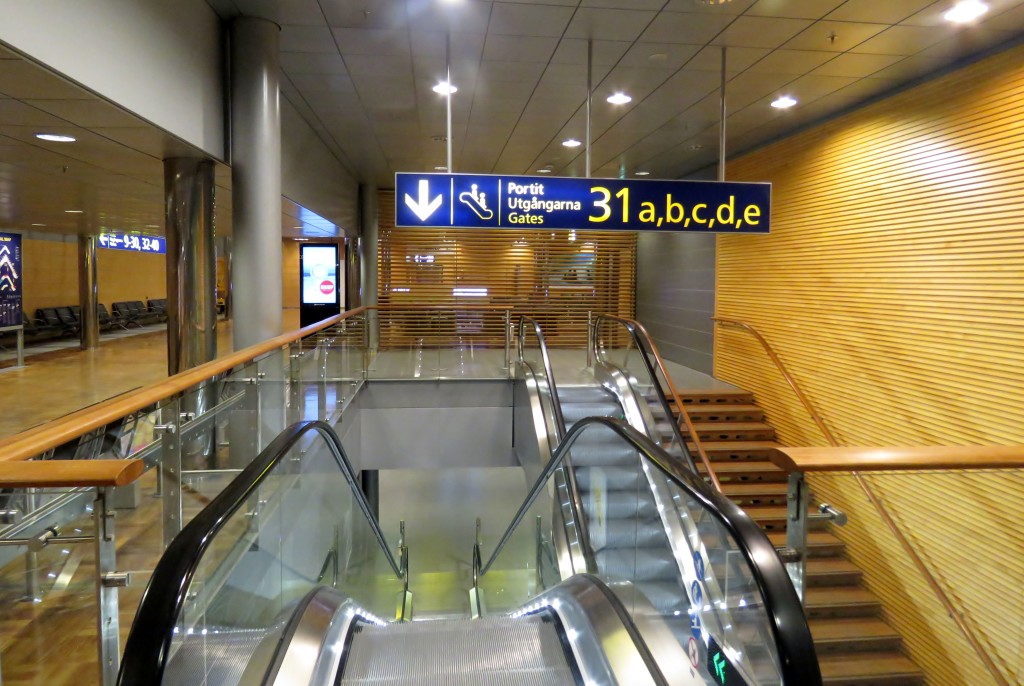 Finnair Economy Class Helsinki-Stockholm transit hall