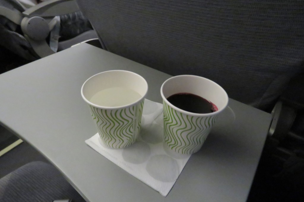 Finnair Economy Class Helsinki-Stockholm inflight service water blueberry drink