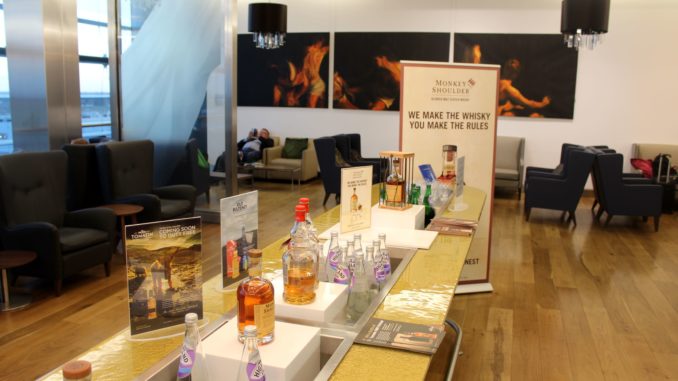 Whisky tasting in the British Airways Galleries First Lounge at London Heathrow