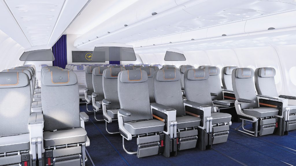 Seats in the Lufthansa premium economy class cabin