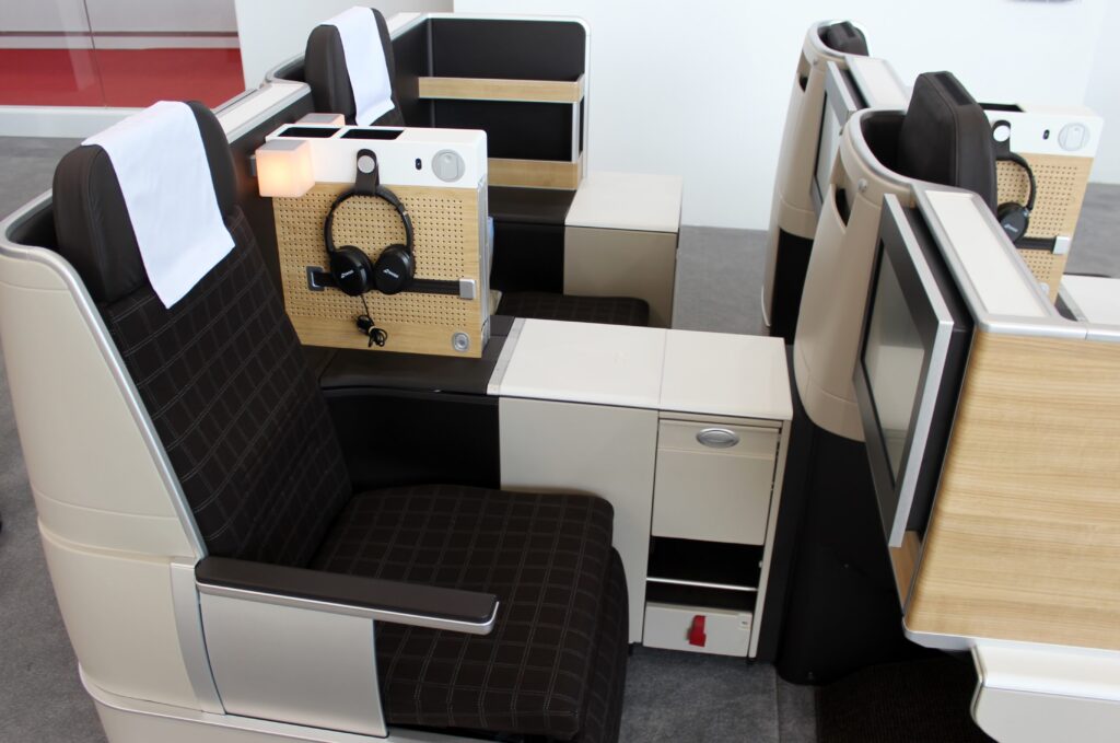 Swiss new longhaul business class seat at the Aircraft Interiors Expo