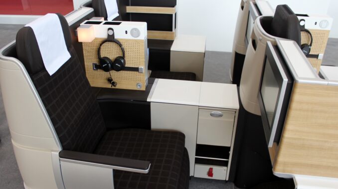 Swiss new longhaul business class seat at the Aircraft Interiors Expo