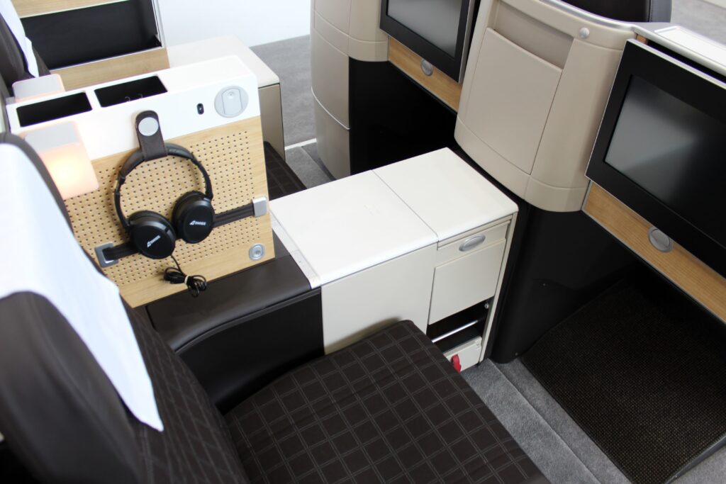 Swiss new longhaul business class seat at the Aircraft Interiors Expo