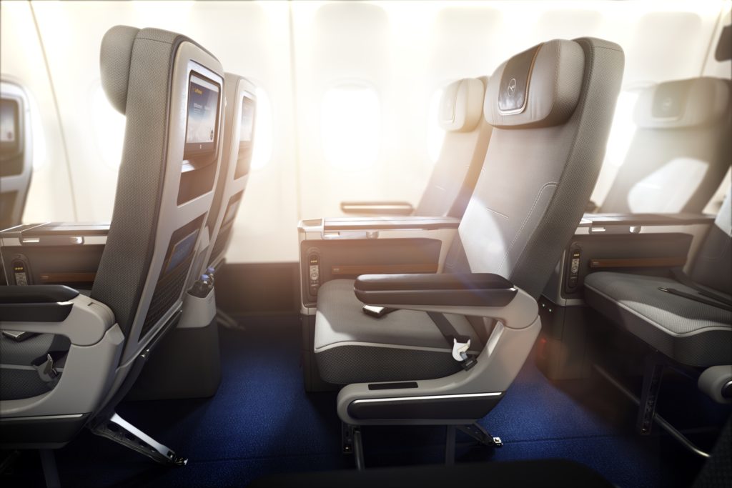 The Lufthansa Premium Economy cabin with seats