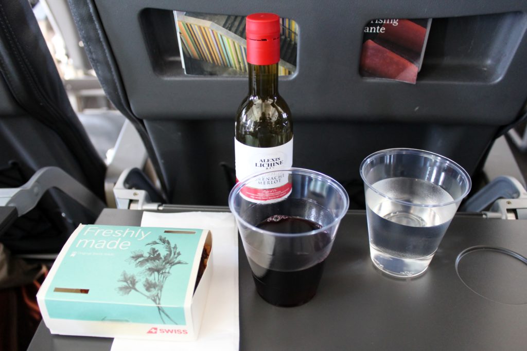 Swiss Economy Class Stockholm Arlanda-Geneva wine and snack