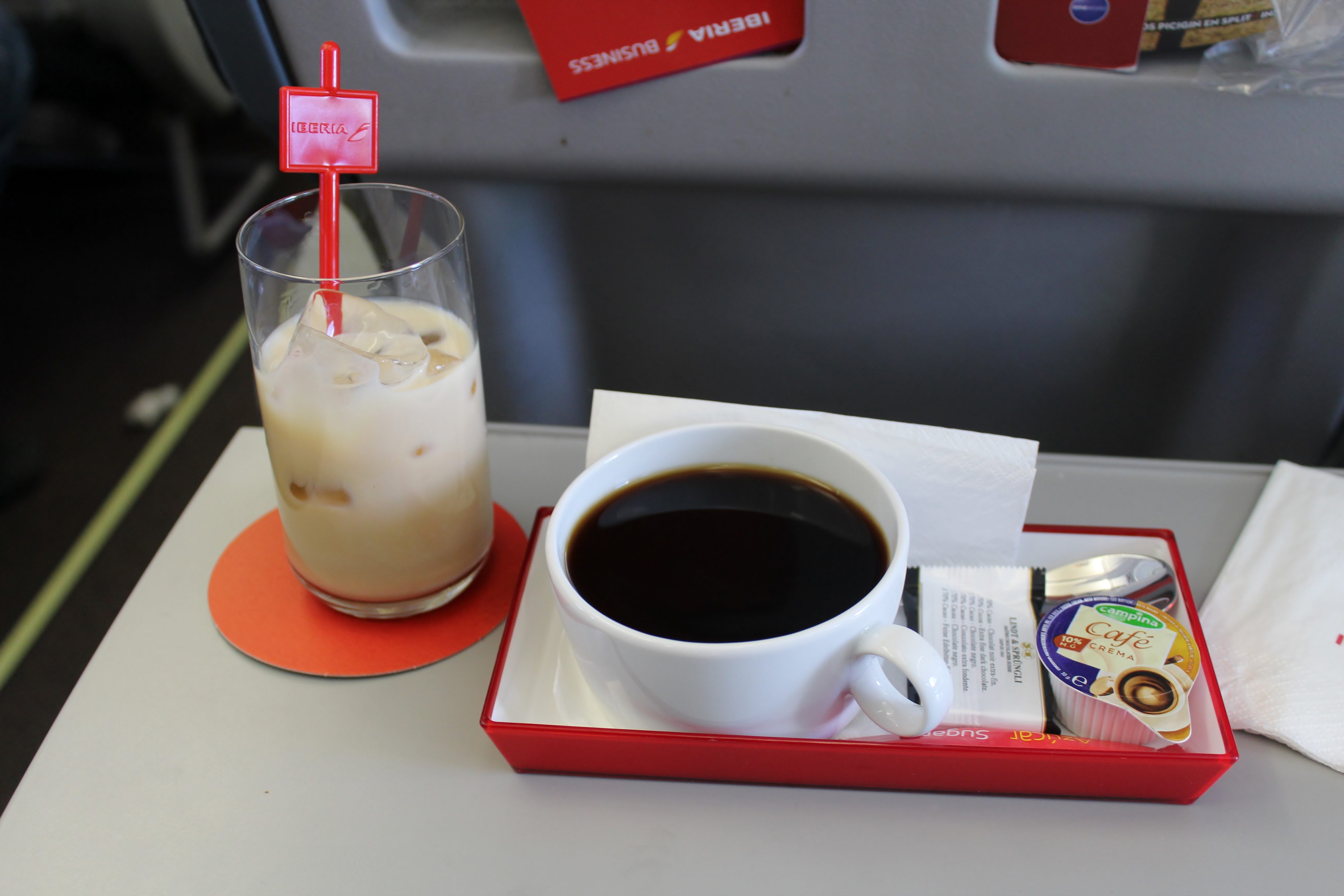 Iberia Business Class Stockholm-Madrid coffee and liqueur