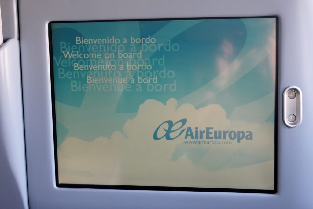 Air Europa Business Class Airbus A330 Barcelona-Madrid welcome screen