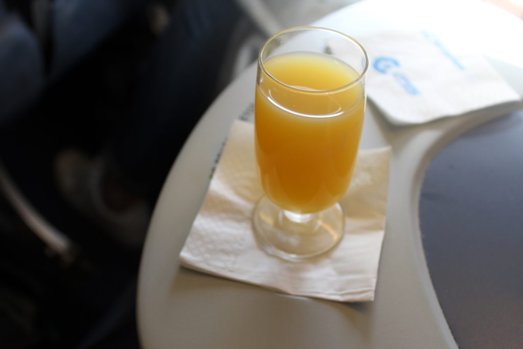 Air Europa Business Class Madrid-Amsterdam pre-departure orange juice