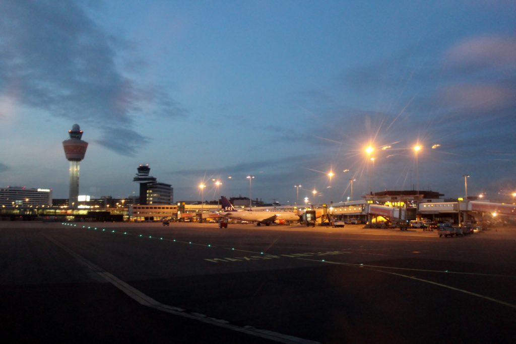 Air Europa Business Class Madrid-Amsterdam Schiphol at night