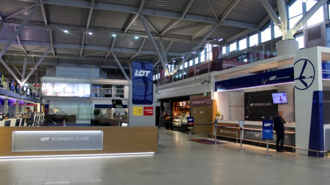 The LOT premium check-in area at Warsaw Chopin airport