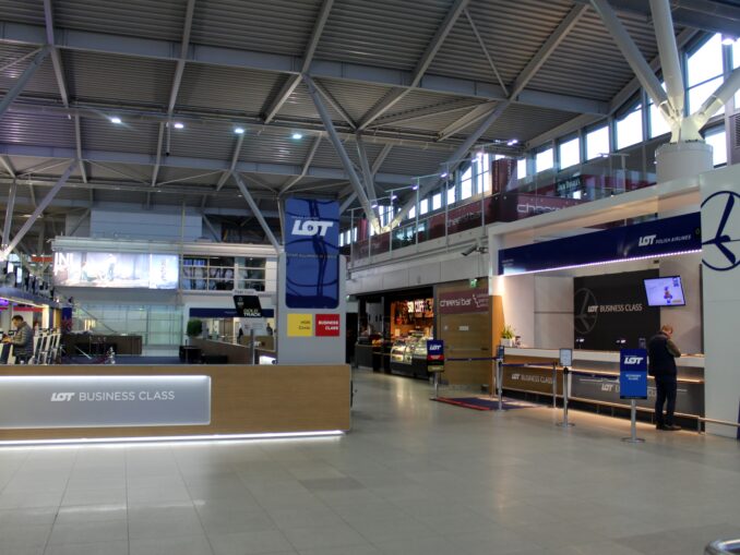 The LOT premium check-in area at Warsaw Chopin airport