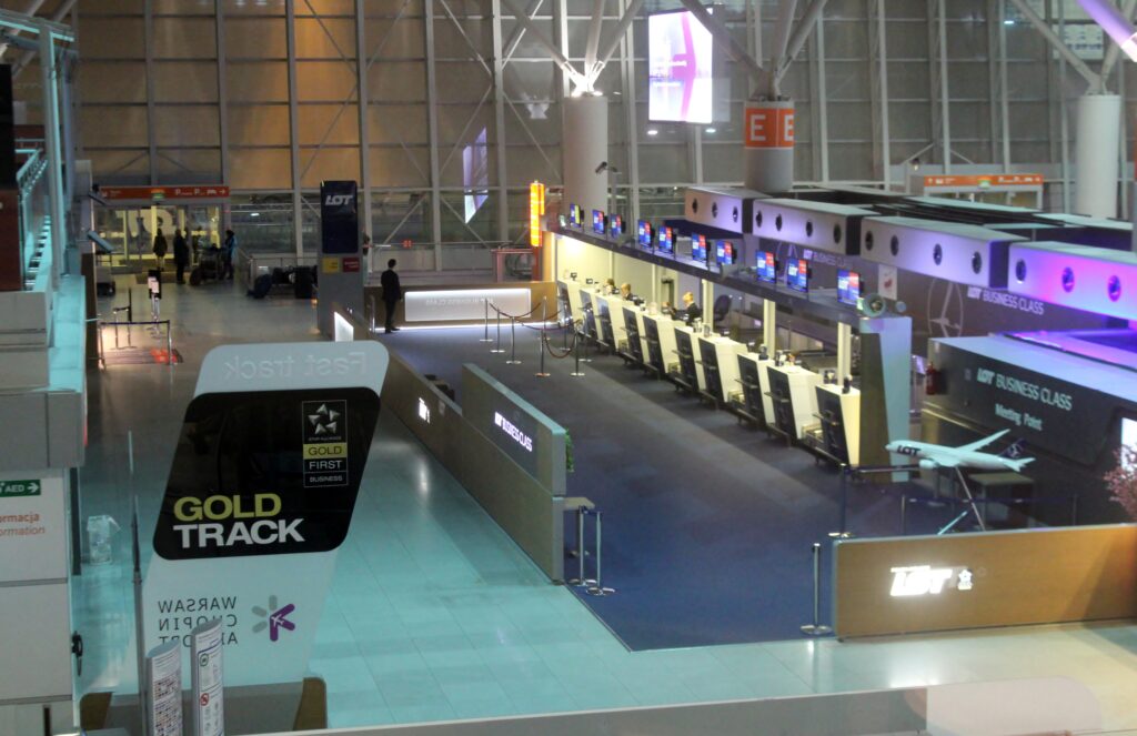 The LOT premium check-in area at Warsaw Chopin airport