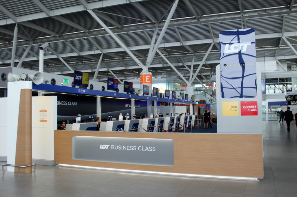 The LOT premium check-in area at Warsaw Chopin airport