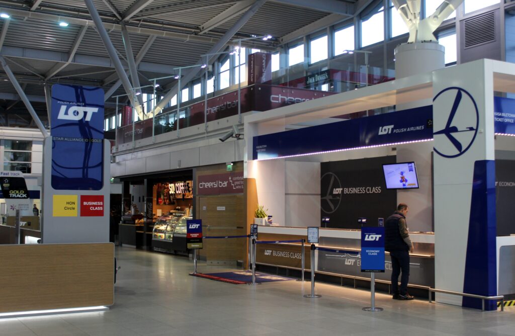 The LOT premium check-in area at Warsaw Chopin airport
