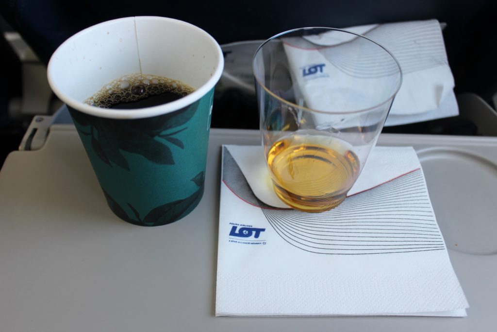 LOT Premium Economy Prague-Warsaw coffee and whisky