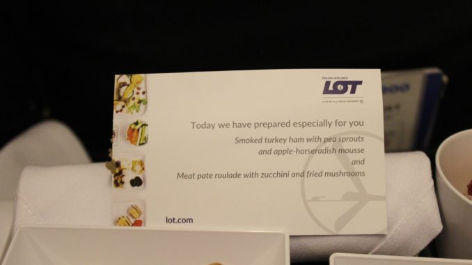 LOT Premium Economy Warsaw-Stockholm Arlanda menu