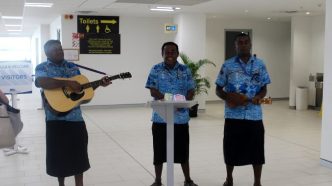 Live music in the immigration hall on arrival at Nadi airport