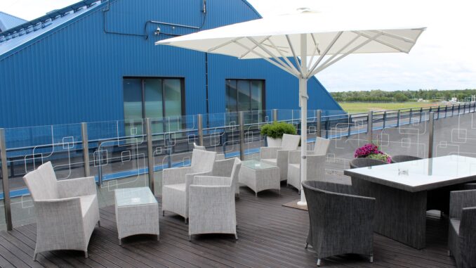 The outdoor lounge terrace at Tallinn Airport Business Lounge