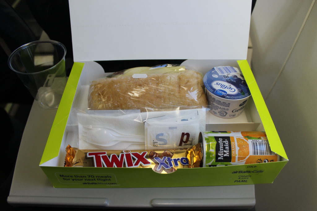 Air Baltic breakfast box in economy class