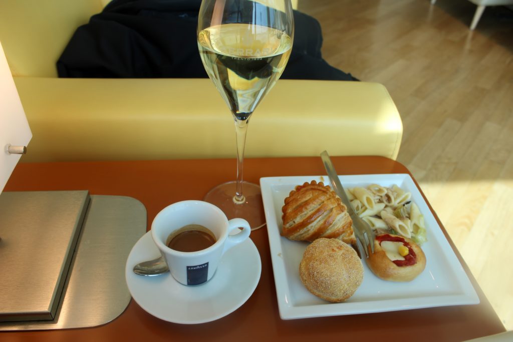 Ferrari prosecco in the Casa Alitalia lounge at Milan Linate