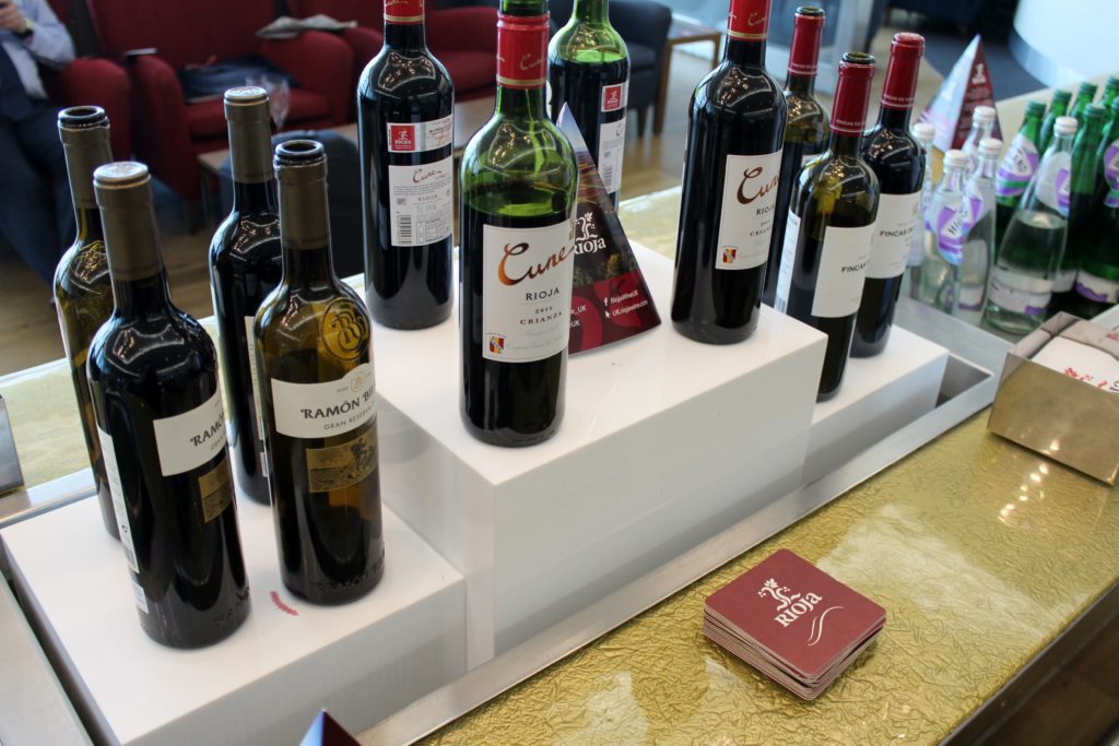 Rioja wines in the British Airways Galleries First Lounge, London Heathrow