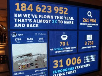 SAS frequent flyer statistics in the SAS Domestic Lounge at Oslo Gardermoen