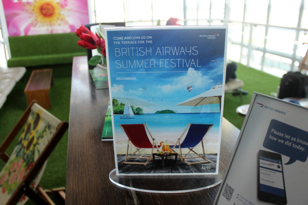 The summer terrace in the British Airways Galleries First Lounge at London Heathrow