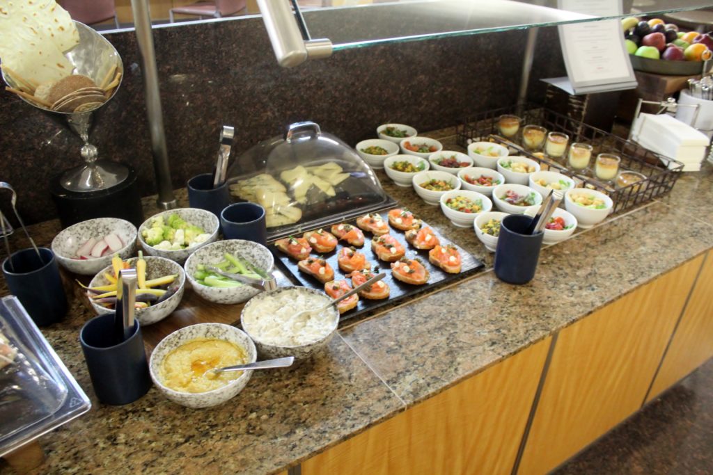 Afternoon snacks in the American Airlines first class lounge at London Heathrow