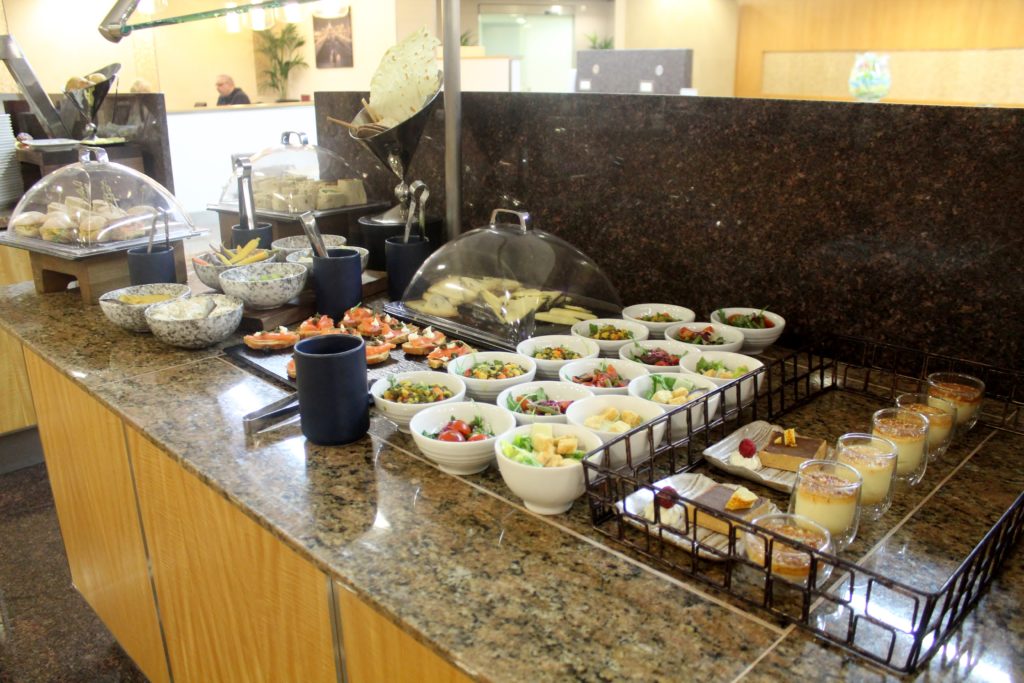 Afternoon snacks in the American Airlines first class lounge at London Heathrow