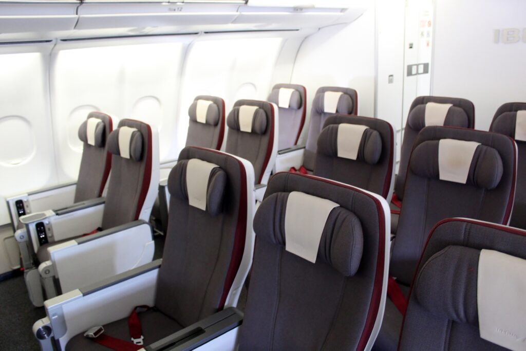 Iberia Premium Economy seats and cabin on the Airbus A340