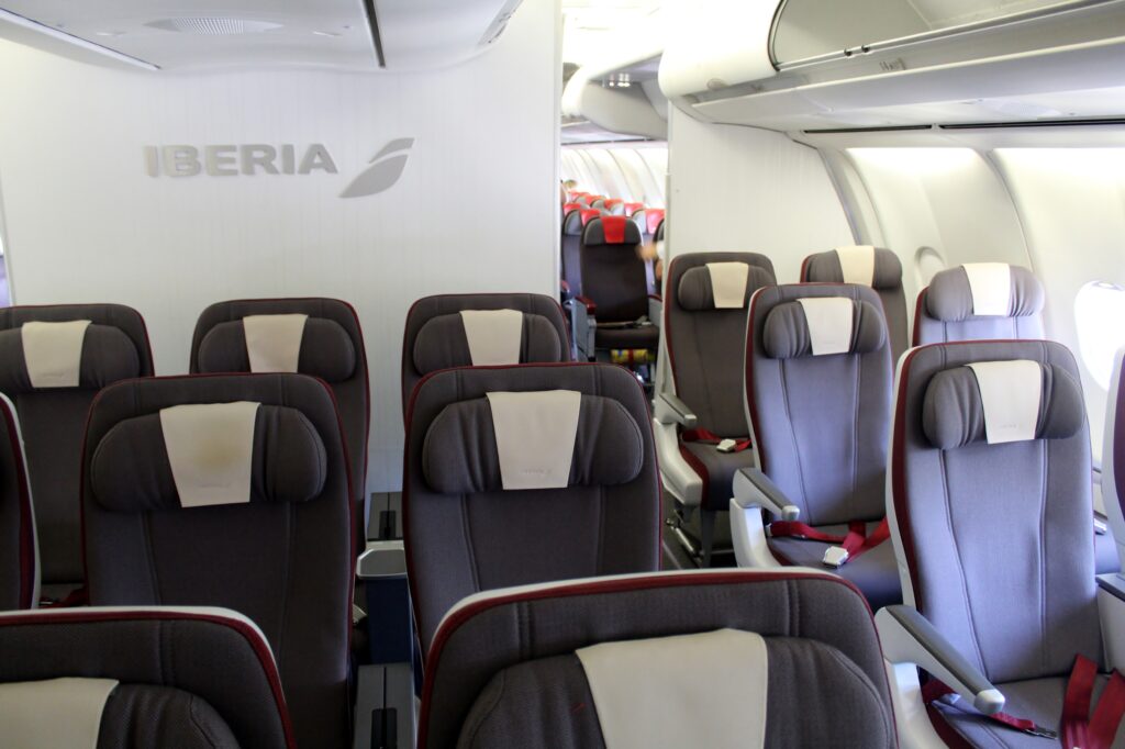 Iberia Premium Economy seats and cabin on the Airbus A340