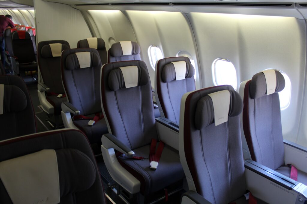 Iberia Premium Economy seats and cabin on the Airbus A340