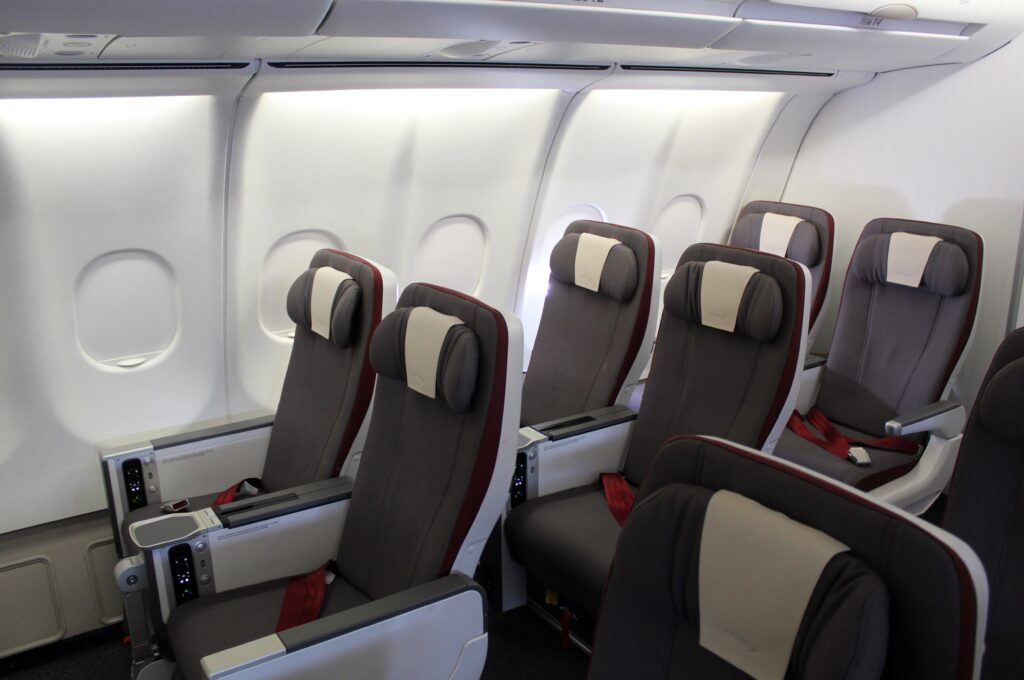 Iberia Premium Economy seats and cabin on the Airbus A340