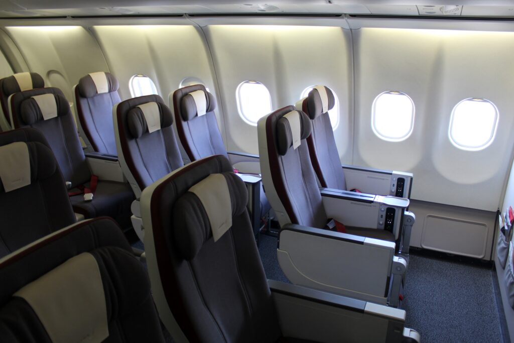 Iberia Premium Economy seats and cabin on the Airbus A340