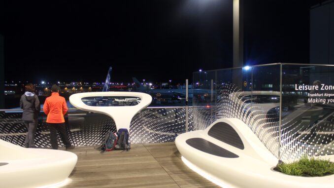 The outdoor terrace at Frankfurt airport