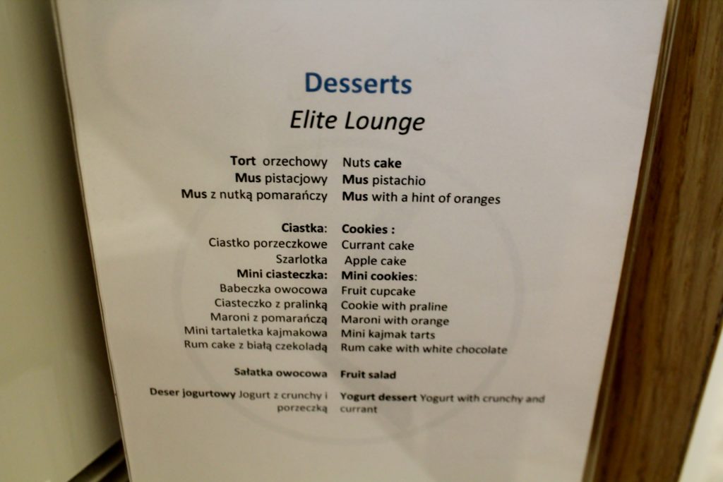 Desserts in the LOT Elite Club Lounge in Warsaw