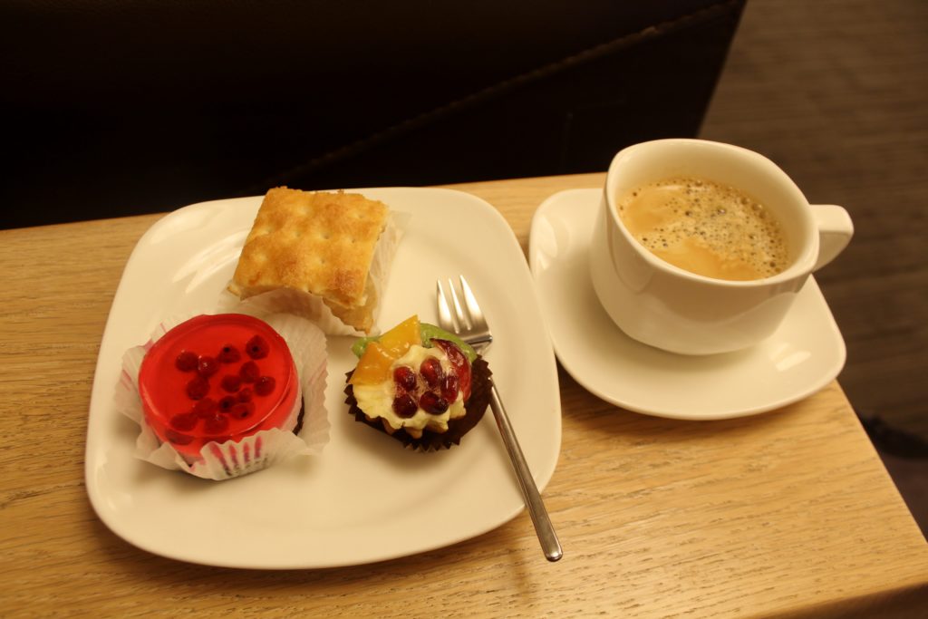 Desserts in the LOT Elite Club Lounge in Warsaw