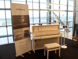 Digital piano in the British Airways Galleries First Lounge at London Heathrow