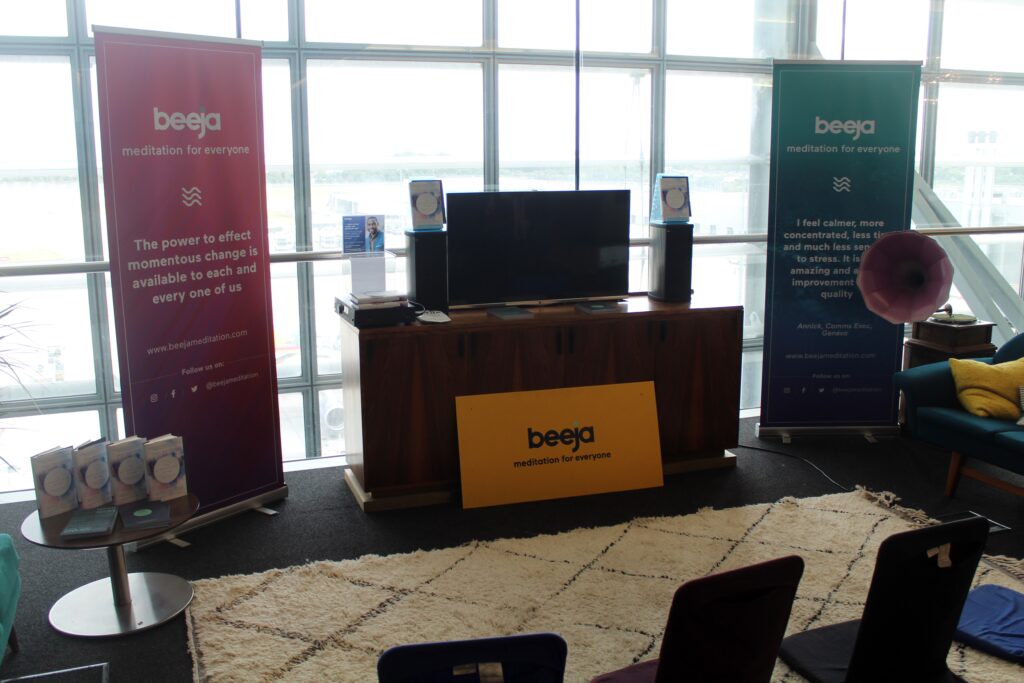 Pop-up meditation corner in the British Airways Galleries First Lounge at London Heathrow