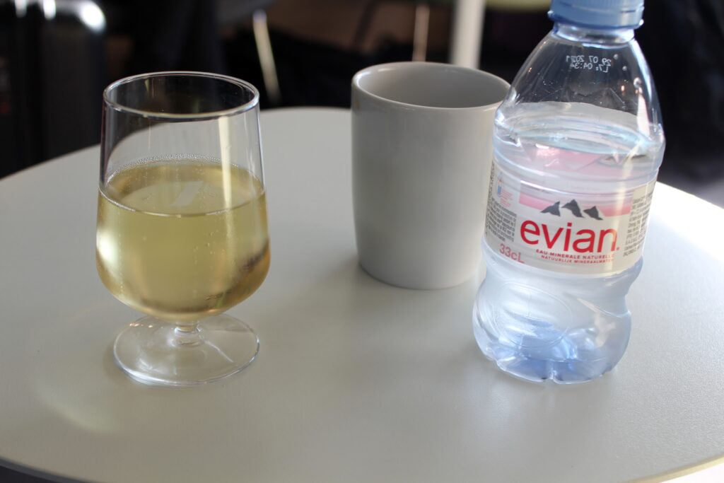 Champagne offered in the Air France Lounge at Paris CDG