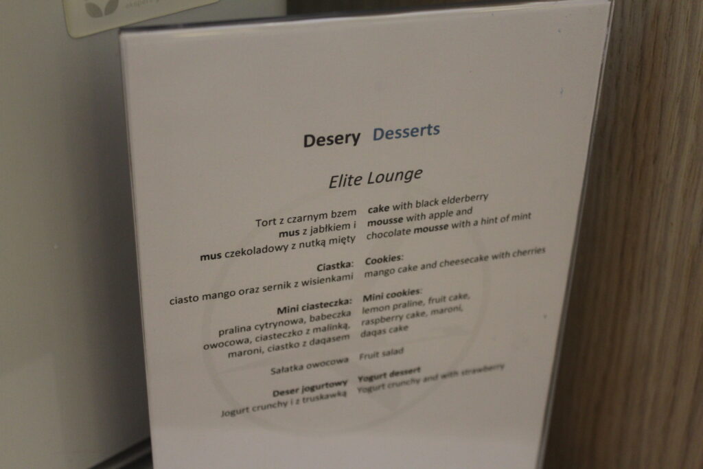 Desserts in the LOT Elite Club Lounge in Warsaw
